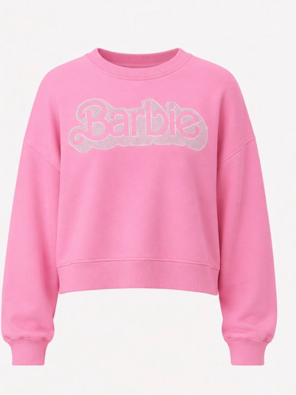 Barbie Pink Glitter Logo Pullover Sweatshirt